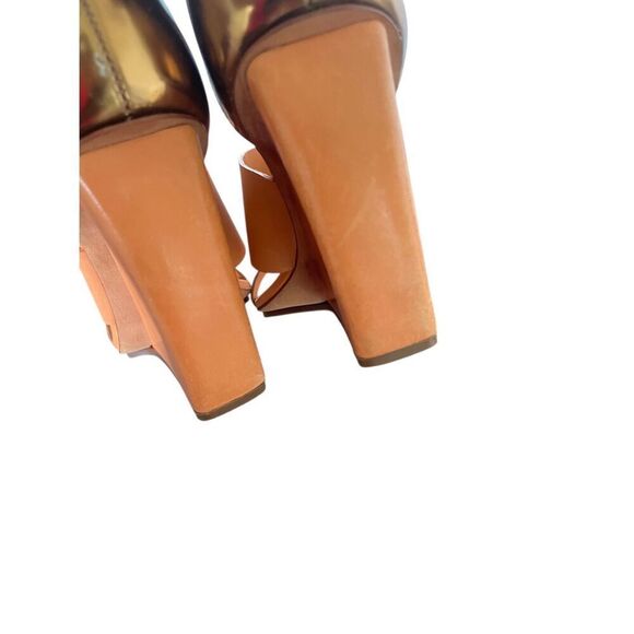 Rebecca Minkoff Stella Leather Wedge Shoes 8.5 Orange / Gold - Picture 4 of 15